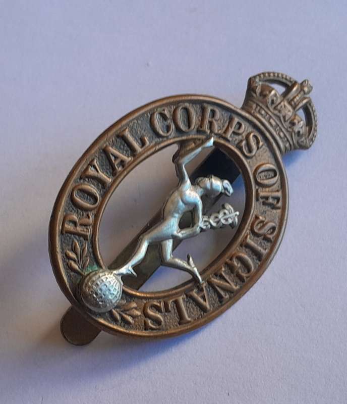 WW2 British Army Royal Corps of Signals Cap Badge.  Slider Intact.
