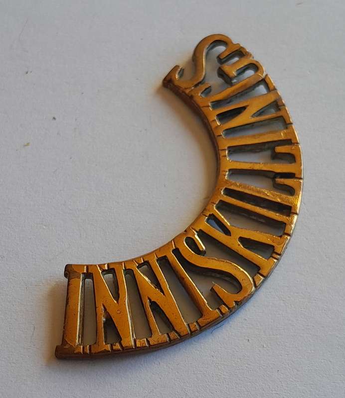 Early Royal Inniskilling Fusiliers Brass Shoulder Title.  No Lugs.