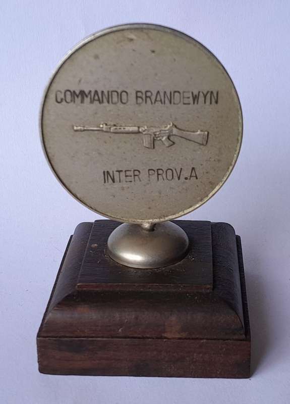 1988 SA Service Shooting Medal Trophy.  "Commando Brandewyn"