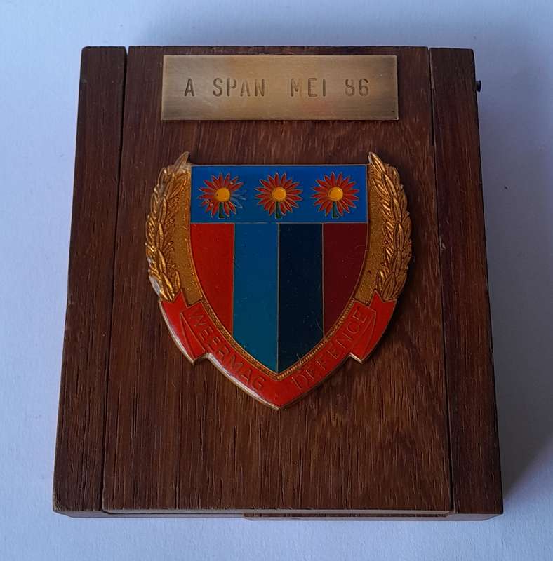 1986 SADF Northern Transvaal "Weermag Diens Skietklub" Medal. Cased.