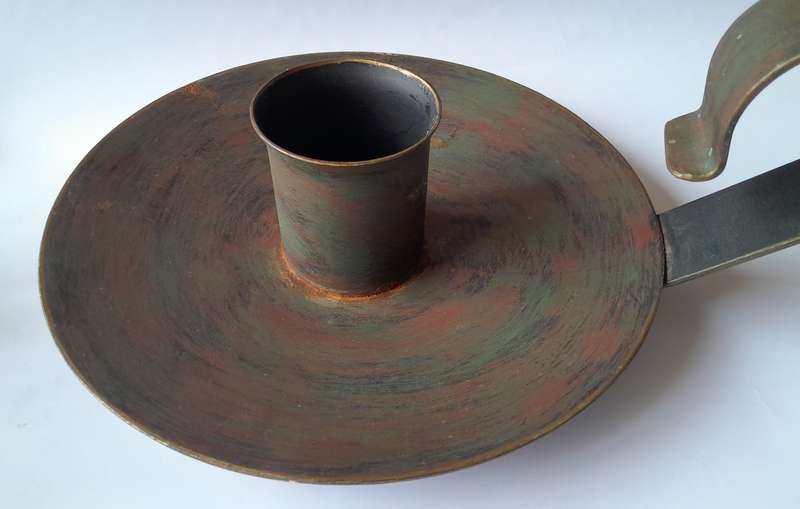 Large Antique Metal Chamberstick Candle Holder With Bronze & Gilt Painted Finish.  32cm.