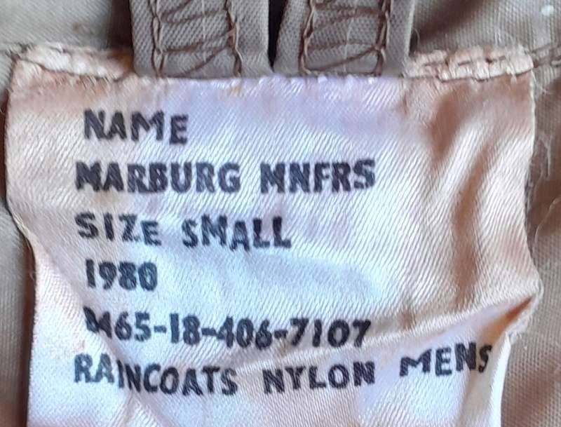 1980 SADF Border War Nylon Raincoat.  MARBURG MNFRS.  Size: Small.
