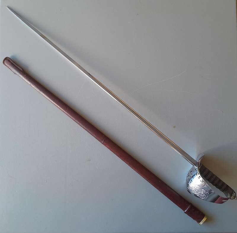 SA Army Pattern 1897 Wilkinson Sword Officer's Sword With Leather Scabbard.