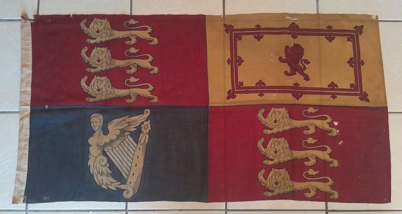 WW1-WW2 Era British Royal Standard Cotton Flag. Barnes & Co. London. 1.36m x 70cm.
