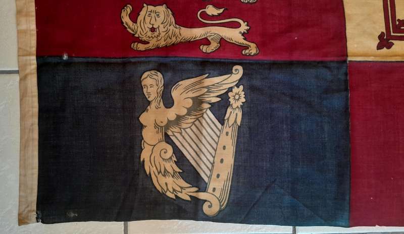 WW1-WW2 Era British Royal Standard Cotton Flag. Barnes & Co. London. 1.36m x 70cm.