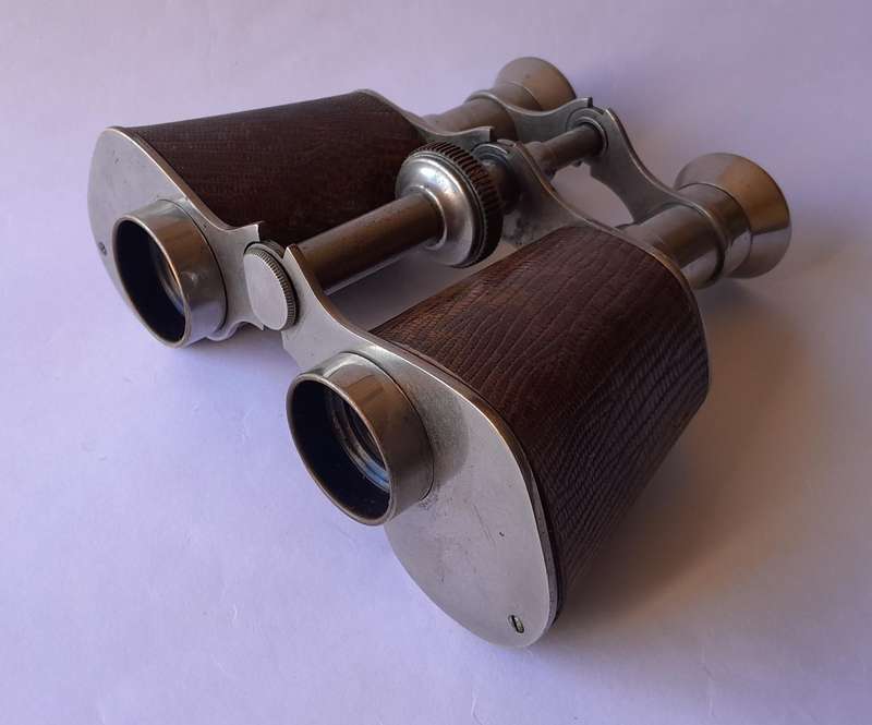 Antique Pair Leather And Chrome Double Telescope Binoculars.  Probably French.  Working.