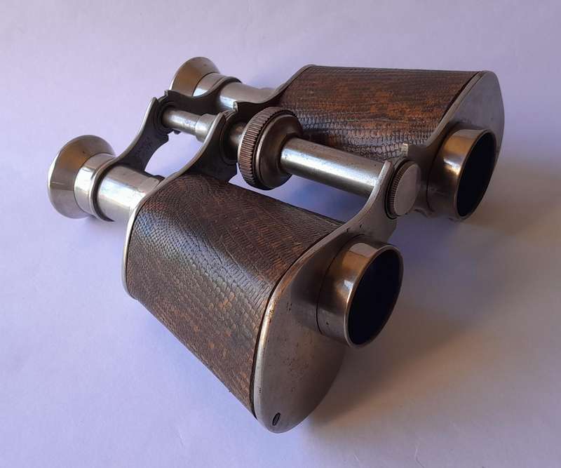 Antique Pair Leather And Chrome Double Telescope Binoculars.  Probably French.  Working.