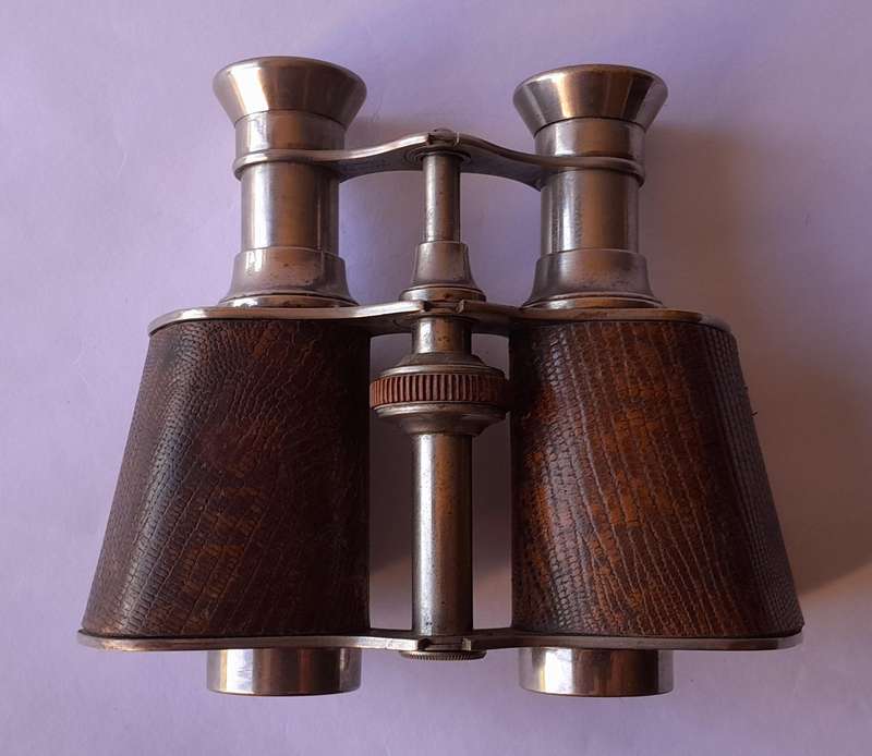 Antique Pair Leather And Chrome Double Telescope Binoculars.  Probably French.  Working.