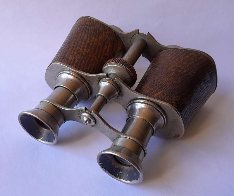 Antique Pair Leather And Chrome Double Telescope Binoculars.  Probably French.  Working.