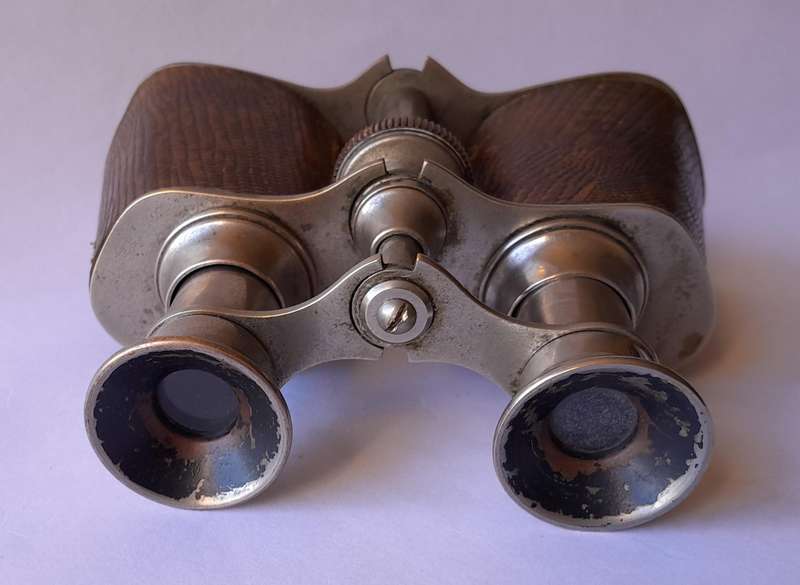Antique Pair Leather And Chrome Double Telescope Binoculars.  Probably French.  Working.