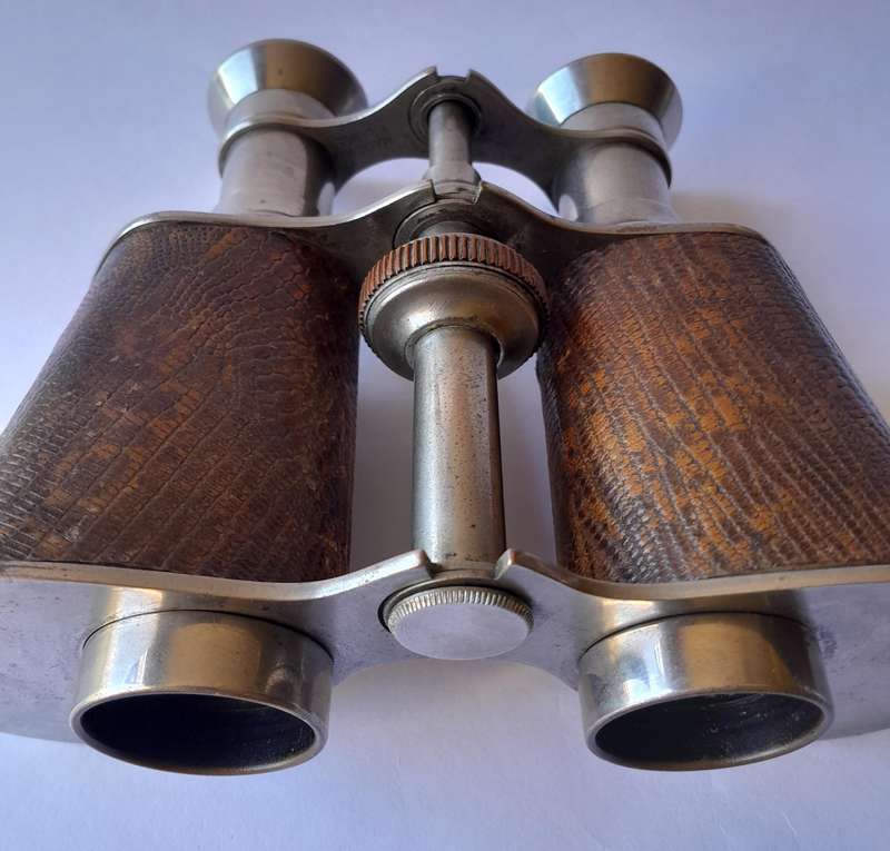 Antique Pair Leather And Chrome Double Telescope Binoculars.  Probably French.  Working.
