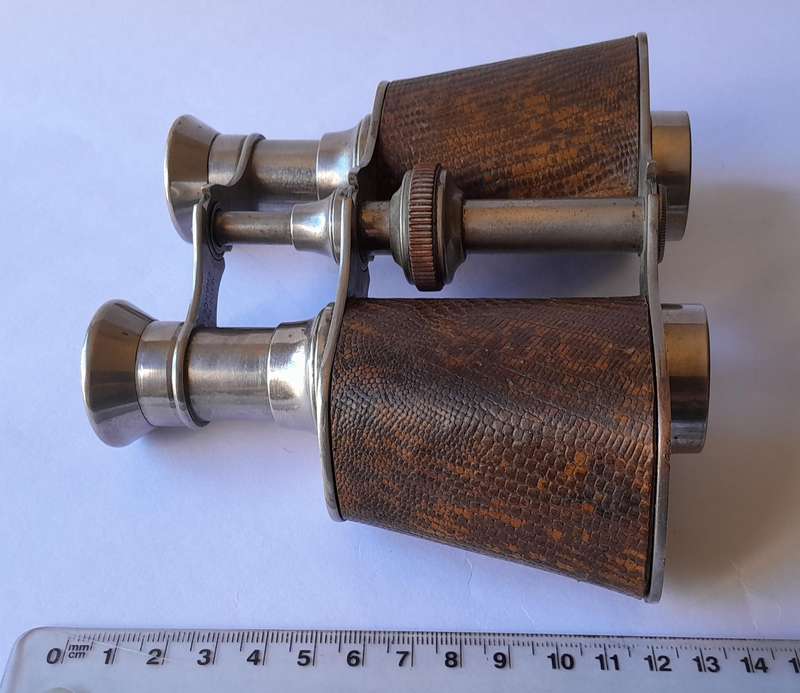Antique Pair Leather And Chrome Double Telescope Binoculars.  Probably French.  Working.