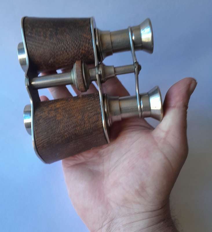 Antique Pair Leather And Chrome Double Telescope Binoculars.  Probably French.  Working.