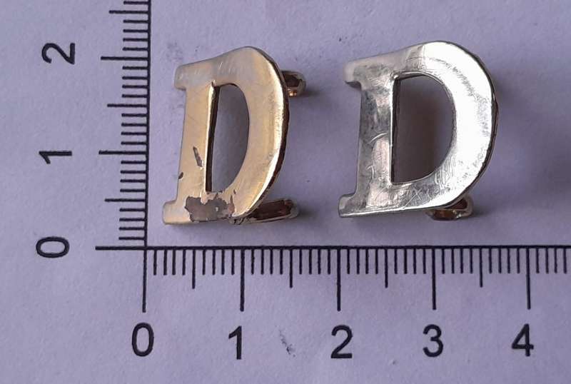 Vintage Pair "D" Company Shoulder Titles.  Lugs Intact.