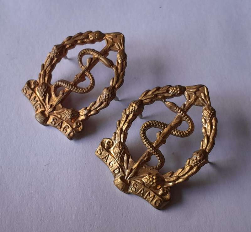 Pair SADF Medical Corps Collar Badges (facing).  Pins Intact.