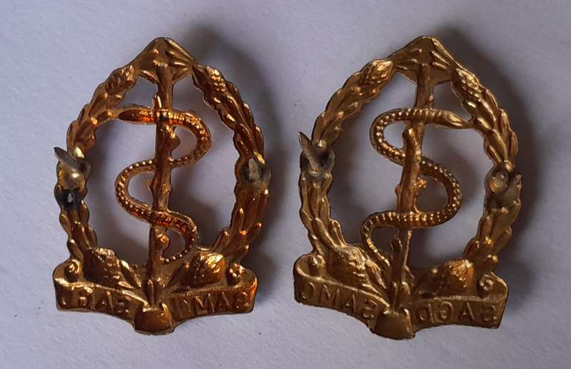 Pair SADF Medical Corps Collar Badges (facing).  Pins Intact.