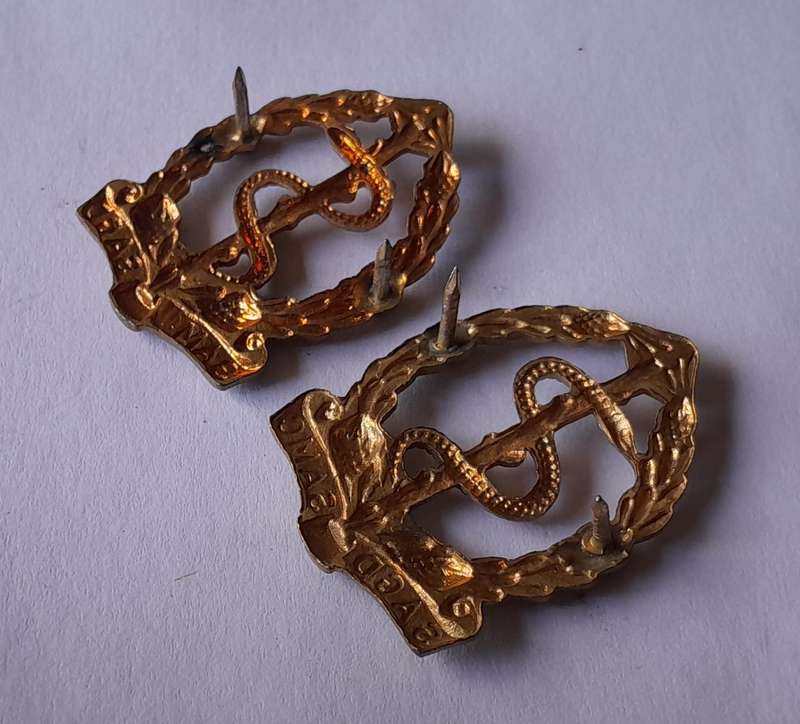 Pair SADF Medical Corps Collar Badges (facing).  Pins Intact.