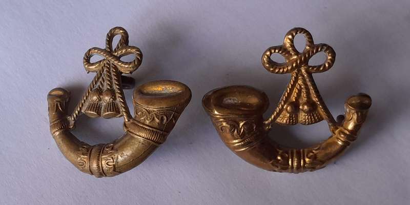 Pair SA Army Bugler Collar Badges (Facing).  Lugs Intact.