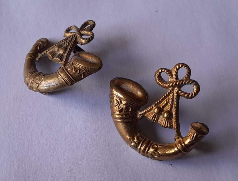 Pair SA Army Bugler Collar Badges (Facing).  Lugs Intact.