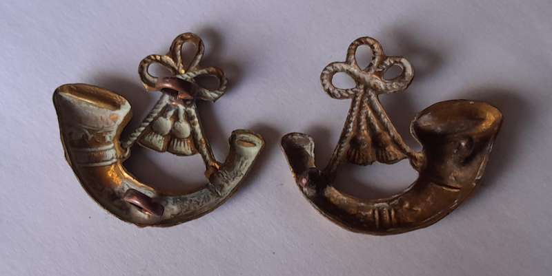 Pair SA Army Bugler Collar Badges (Facing).  Lugs Intact.
