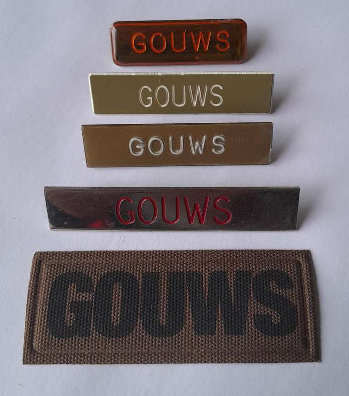 Collection of SADF "Gouws" Name Tags.  All Pins Intact.