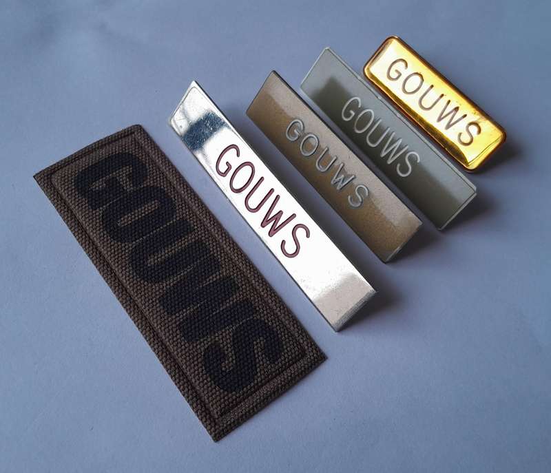 Collection of SADF "Gouws" Name Tags.  All Pins Intact.