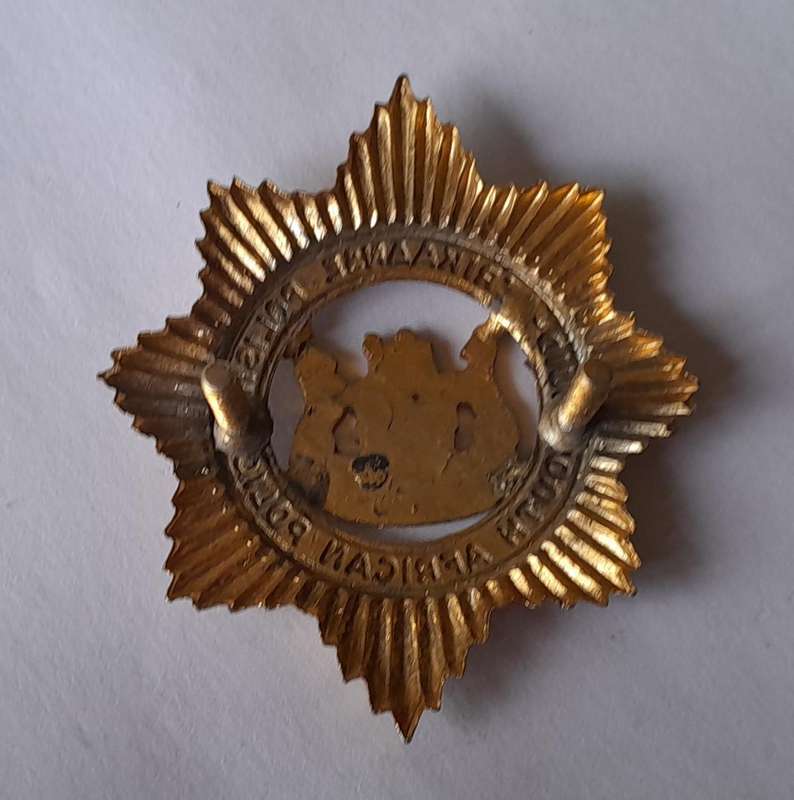 Vintage SAP Officers Gilt and Enamel Cap Badge.  Lugs Intact.