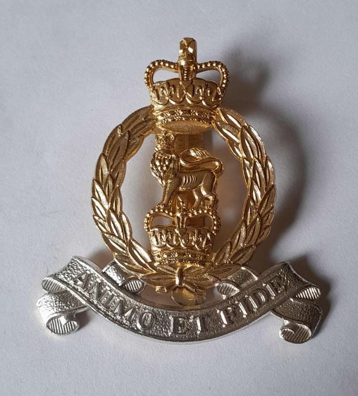 British Adjutant Generals Corps Anodised Aluminium Cap Badge By Firmin.  Slider Intact.