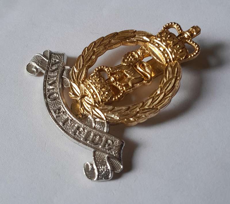 British Adjutant Generals Corps Anodised Aluminium Cap Badge By Firmin.  Slider Intact.