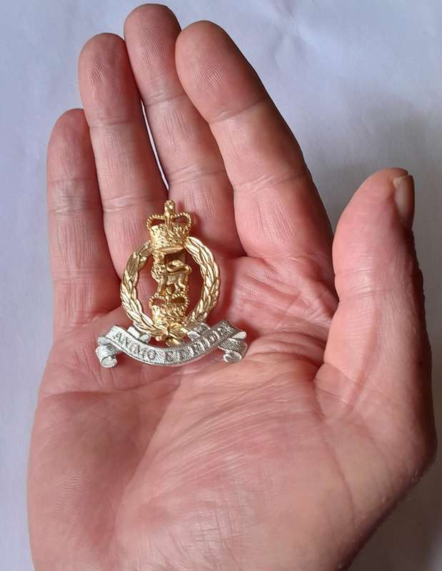 British Adjutant Generals Corps Anodised Aluminium Cap Badge By Firmin.  Slider Intact.