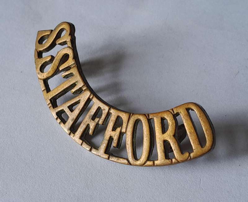 Early South Staffordshire Regiment Brass Shoulder Title.  Lugs Intact.
