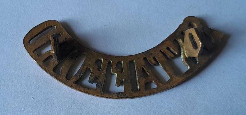 Early South Staffordshire Regiment Brass Shoulder Title.  Lugs Intact.