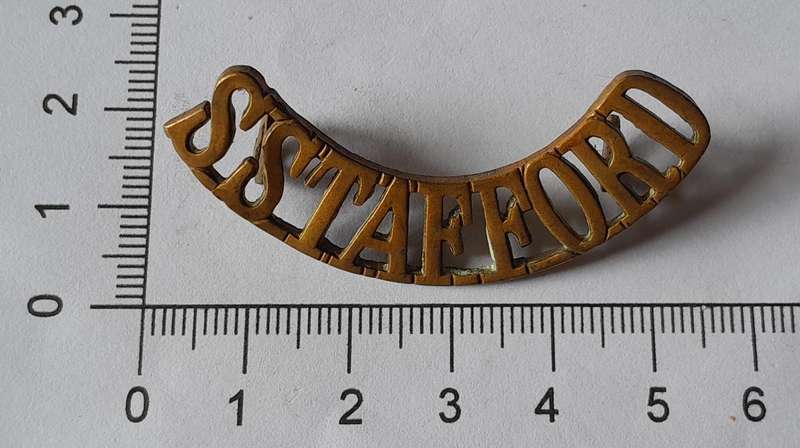 Early South Staffordshire Regiment Brass Shoulder Title.  Lugs Intact.