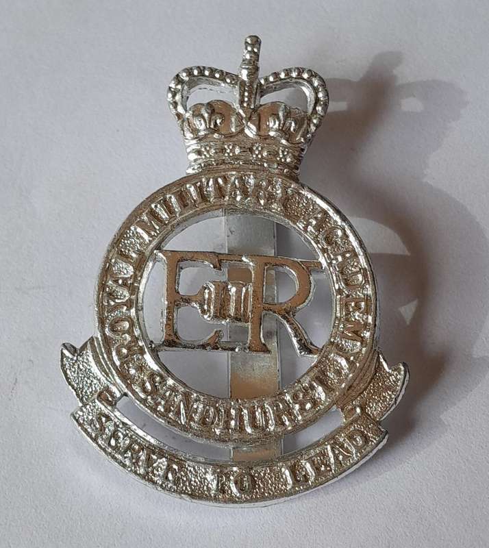 British Royal Military Academy Anodised Aluminium Cap Badge.  JR Gaunt.  Slider Intact.