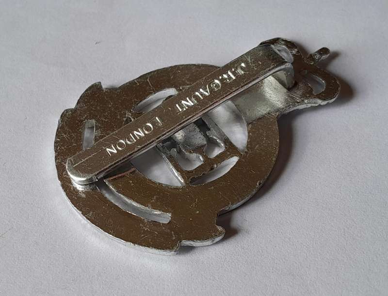 British Royal Military Academy Anodised Aluminium Cap Badge.  JR Gaunt.  Slider Intact.