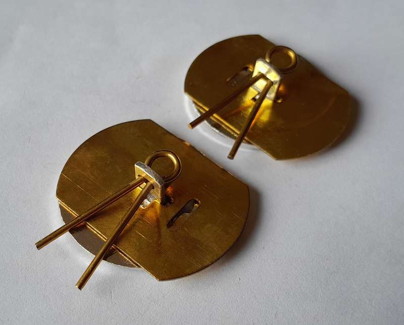 Pair 3rd Battalion Royal Anglian Regiment Anodised Aluminium Collar Badges with Backplates.