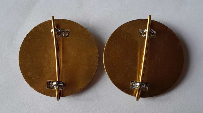 Pair Ministry of Defence Police Anodised Aluminium Collar Badges with Backplates.