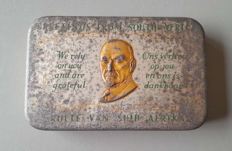 WW2 1940 Gift Tin To SA Troops From Jan Smuts. 18 x 11.5cm.