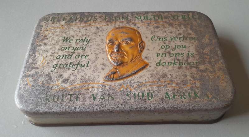 WW2 1940 Gift Tin To SA Troops From Jan Smuts. 18 x 11.5cm.