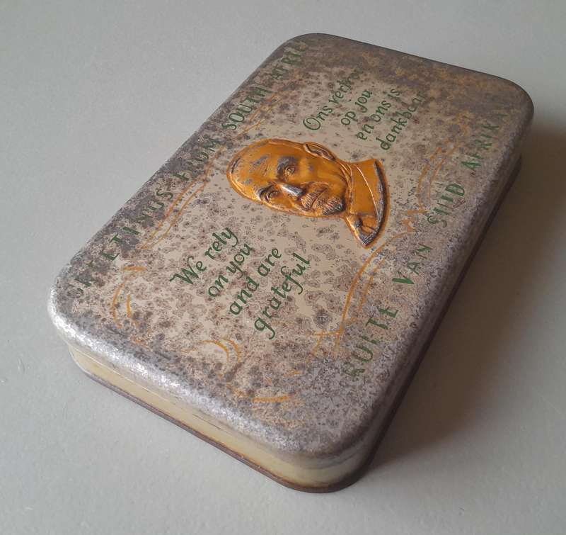 WW2 1940 Gift Tin To SA Troops From Jan Smuts. 18 x 11.5cm.