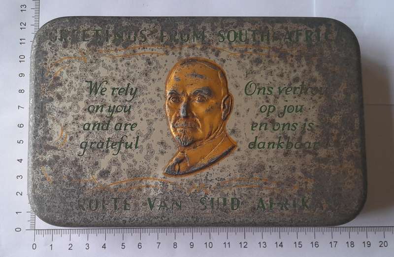 WW2 1940 Gift Tin To SA Troops From Jan Smuts. 18 x 11.5cm.