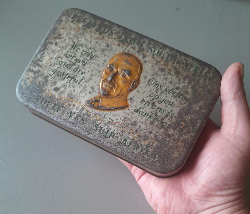 WW2 1940 Gift Tin To SA Troops From Jan Smuts. 18 x 11.5cm.