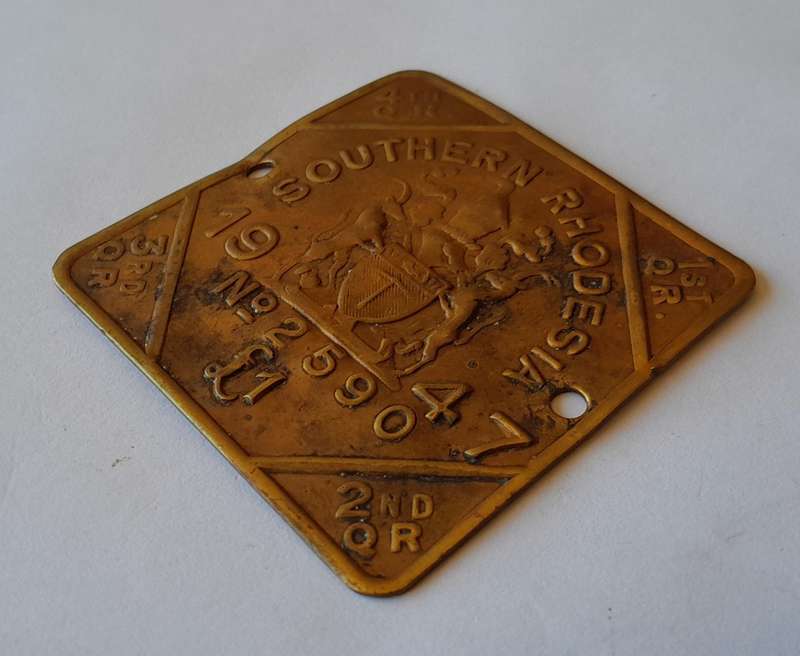 "Reserved" Rare 1947 Southern Rhodesia Metal Tax Badge. 52 x 52mm