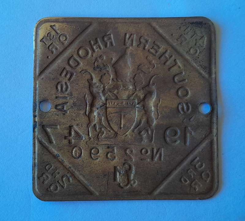 "Reserved" Rare 1947 Southern Rhodesia Metal Tax Badge. 52 x 52mm