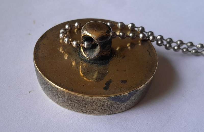 Antique Solid Brass Plug (35mm) With Chain.  For The Victorian Bathroom.