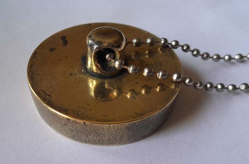 Antique Solid Brass Plug (35mm) With Chain.  For The Victorian Bathroom.
