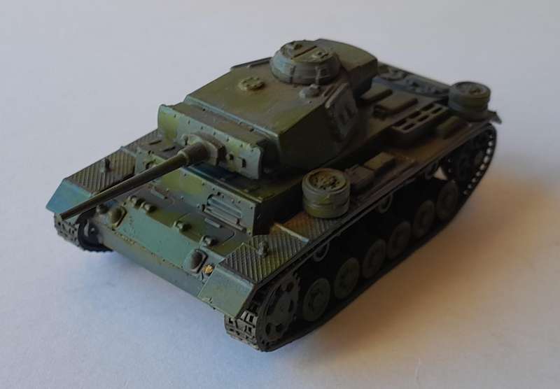 Vintage WW2 Panzer III.  Hand-Painted (Plastic).  8.5cm.  Swiveling Turret.