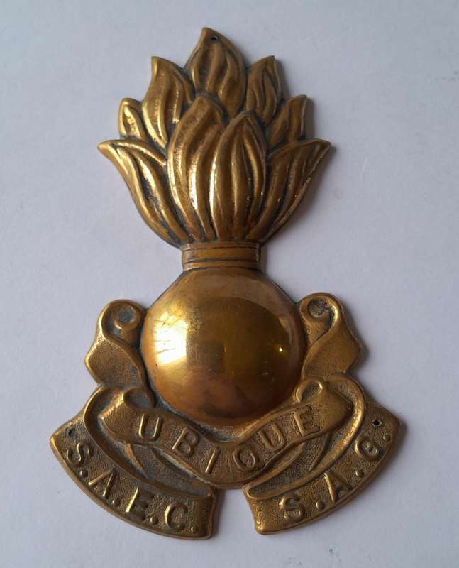 Large Early SA Engineer Corps Brass Plaque Insignia.  11.5 x 7cm.