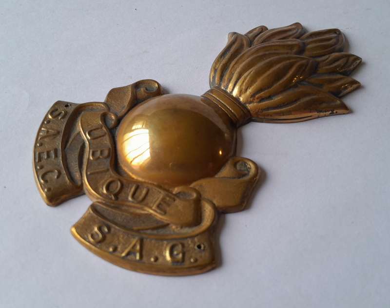 Large Early SA Engineer Corps Brass Plaque Insignia.  11.5 x 7cm.