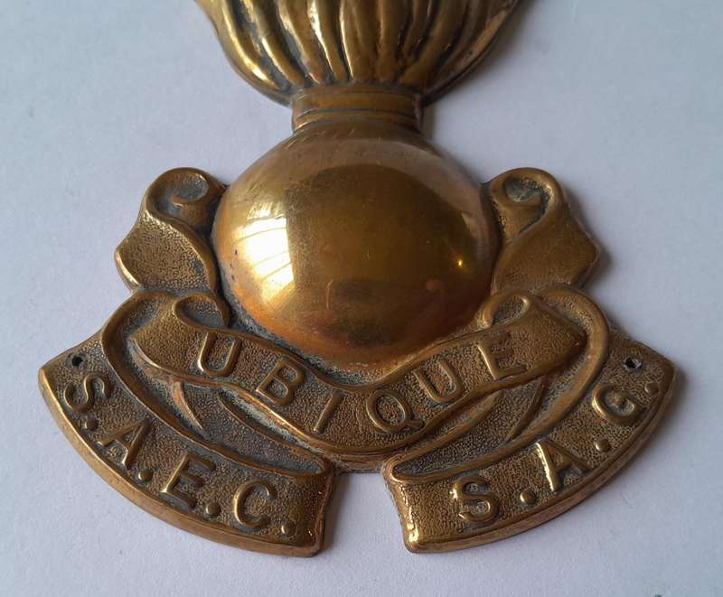 Large Early SA Engineer Corps Brass Plaque Insignia.  11.5 x 7cm.